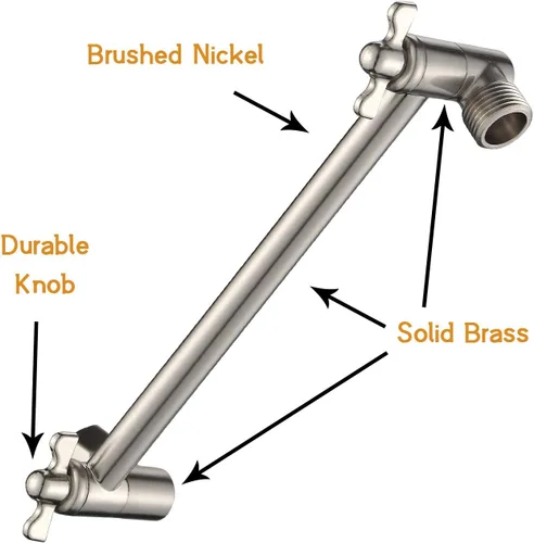 Vista 2 de Brazo de extensión de ducha de 8 pulgadas con cabezal de níquel cepillado. Extensión de brazo de ducha ajustable de latón macizo. Baje o eleve
