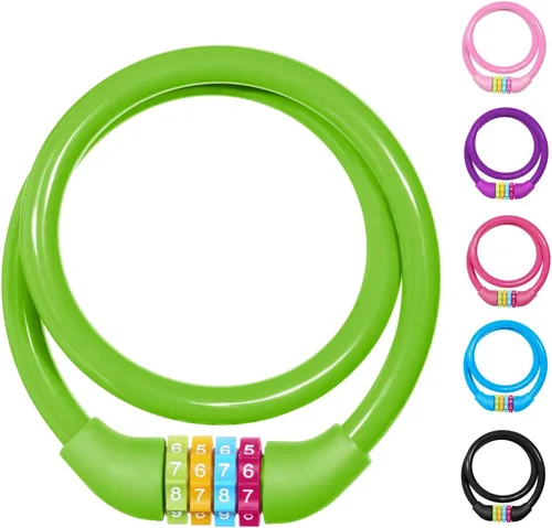 Vista 13 de Ainiv Cable de bloqueo de bicicleta de 25 pulgadas, antirrobo portátil de 4 dígitos, candados de cable, combinaciones reiniciables, bloqueo