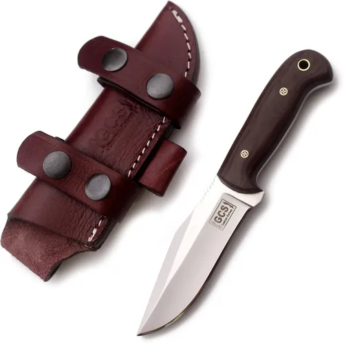 Vista 8 de GCS Cuchillo de caza táctico de acero con mango de micarta hecho a mano D2 con funda de cuero Hoja de espiga completa diseñada para caza y EDC GCS