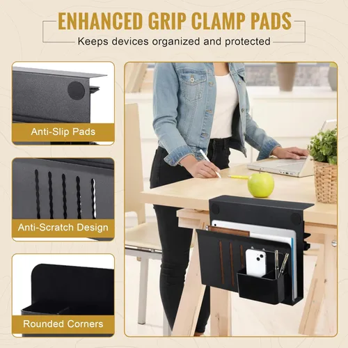 Vista 5 de Almacenamiento lateral de escritorio, soporte de escritorio de acero resistente para laptop, accesorio de escritorio con soporte magnético