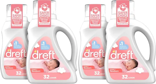 Vista 8 de Dreft Stage 1 Detergente líquido para bebés recién nacidos, suave para pieles sensibles, compatible con HE, 32 cargas