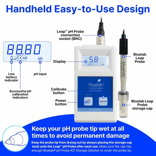 Vista 4 de Bluelab METMULTI Medidor de pH Multimedia – Medidor de pH digital de nutrientes hidropónicos y del suelo portátil para medir los niveles de pH