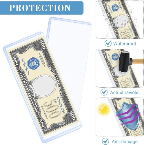Vista 4 de Sepamoon 30 fundas para billetes de dólar, 6.9 x 2.95 pulgadas, fundas de plástico duro transparente para billetes, impermeables, soporte