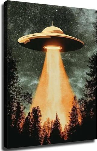 Unidentified Flying Objects, Aliens, Retro 90s Poster Aesthetic Canvas Wall Art Modern Decor Poster for Living Room, Office, Bedroom Home Posters