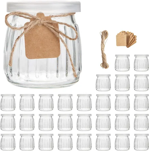 Vista 10 de Encheng Tarros pequeños de yogur, tarros de vidrio transparente de 4 onzas con tapas, recipiente de yogur de vidrio con tapas (PE), tarro de pudín
