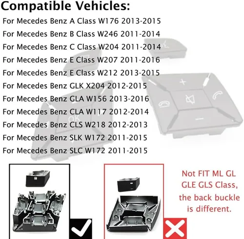 Vista 4 de Botones de Volante Goodithy, Botón de Reemplazo de Control de Volante Negro Interior para Mercedes Benz Clase A B C E GLA GLK W204 X204 W212 W218