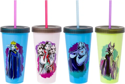 Vista 20 de Silver Buffalo Care Bears Corazones y Estrellas Juego de 4 Vasos de Plástico Cambian de Color con Popotes de Espiral Arcoíris con Tenderheart