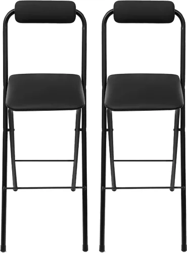 2 Pcs Folding Bar Stool with Backrest 275Lbs Tall Foldable Chair 29.5 Inch Freestanding Portable Folding Stool with PVC Caps for Kitchen Island Shop