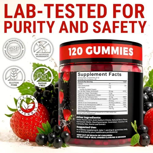 Vista 8 de KEY ELEMENTS - Gomitas de zinc de apoyo inmunológico de 50 mg con vitamina Rich Berry Taste - Suplementos de zinc antioxidantes naturales con cobre