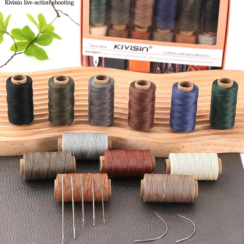Vista 8 de Hilo encerado redondo de poliéster 0.55mm, 12 colores neutros 69,5 metros/bobina de hilo recubierto de cera, cordón delgado para costura de cuero