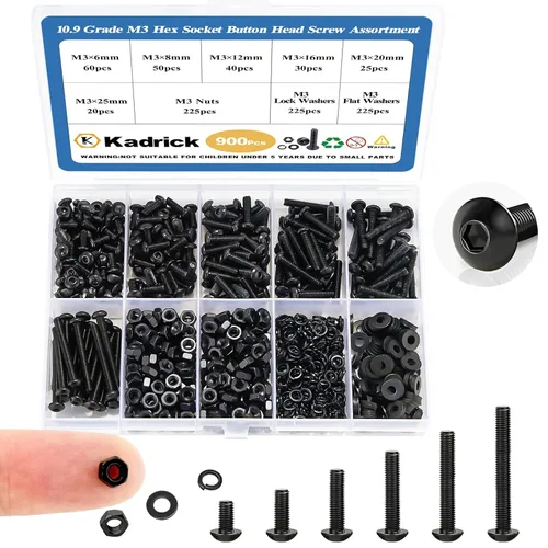 Vista 8 de Kadrick Tornillos métricos pequeños adecuados para impresora 3D DIY, surtido de tornillos y tuercas M3 de 400 piezas, cabeza de casquillo hexagonal