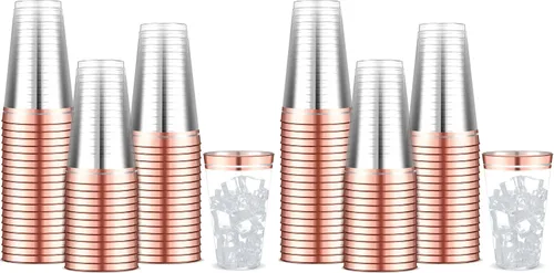Vista 9 de Sliner 50 vasos de plástico duro con doble aro, copas de vino resistentes para vacaciones, Navidad, Año Nuevo, suministros de fiesta de cumpleaños