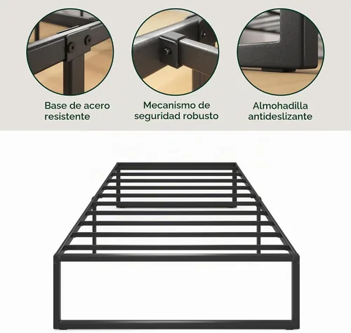 Vista 4 de Zinus Lorelei - Marco de cama de plataforma de metal de 14 pulgadas, soporte de listones de acero, no necesita somier, embalaje ecológico
