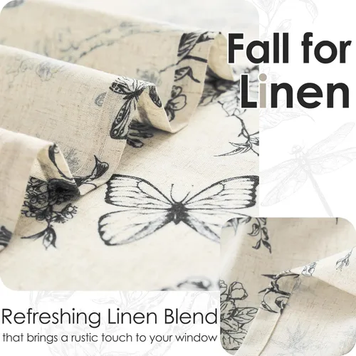 Vista 3 de Lazzzy - Cenefa de cocina negra con flores, cenefa de lino estilo casa de campo para sala de estar, baño, dormitorio, cenefas estilo country