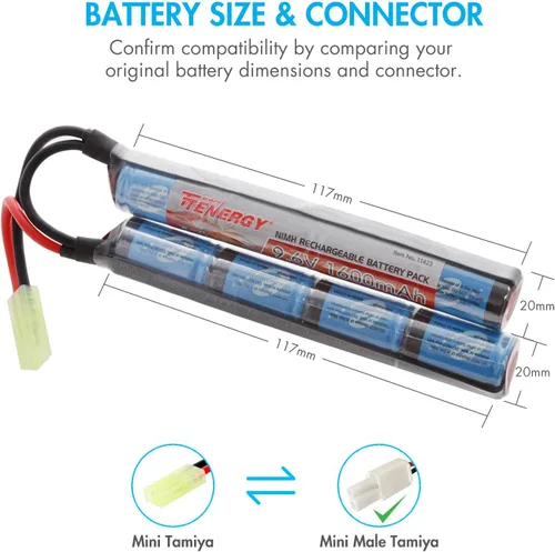 Vista 3 de Tenergy 2 Pack 9.6V NiMH 1600mAh Rechargeable Butterfly Battery Pack with Mini Tamiya Connector for Airsoft AEG
