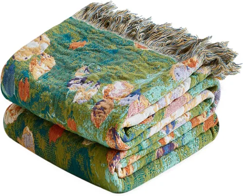 Vista 23 de Cobija para cama de estilo bohemio, 100 % algodón, ultra suave, edredón rústico, cobija de otoño, estampado floral, decoración de granja, cobija