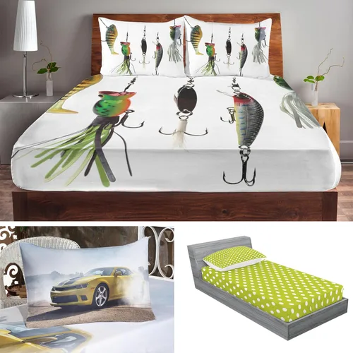 Vista 3 de Ambesonne Juego de sábanas bajeras y fundas de almohada, paquete de 10 patrones variados, cómodos y duraderos, juego de sábanas y fundas