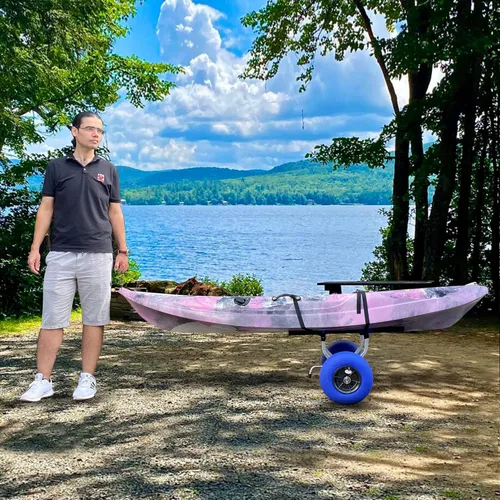 Vista 2 de Carrito de kayak, carrito de kayak de alta resistencia, ruedas de carretilla de canoa para paddleboard, kayaks, transporte SUP