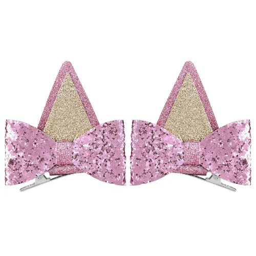 1 par de pinzas para el cabello con orejas azules, orejas azules con purpurina para niños, pasadores de pelo con lazo azul, decoraciones de