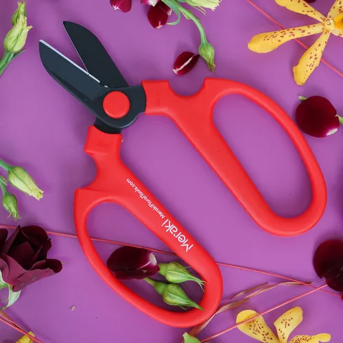 Vista 2 de Juego de 3 tijeras de flores de acero al carbono, 3 tamaños en colores cálidos y análogos