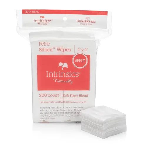 Intrinsics Toallitas de Seda Pequeñas (200 unidades) – Toallitas de 2x2" de 4 capas de algodón de seda de baja absorción, sin pelusas, gasa