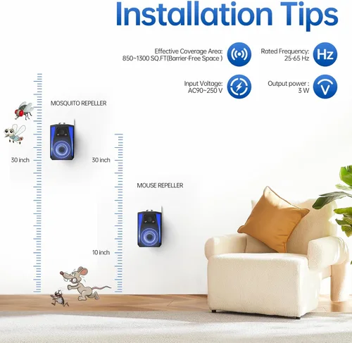 Vista 7 de Repelente ultrasónico de insectos para interiores, control de plagas, repelente de cucarachas, ratones, insectos, mosquitos, ratones, arañas