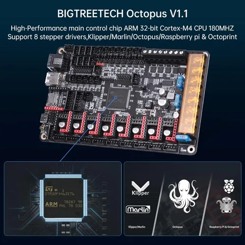 Vista 2 de BIGTREETECH Pi V1.2 Placa de control + pulpo V1.1+ 8 piezas TMC2209 V1.3 Kit de controlador de motor paso a paso Actualización Klipper para Voron