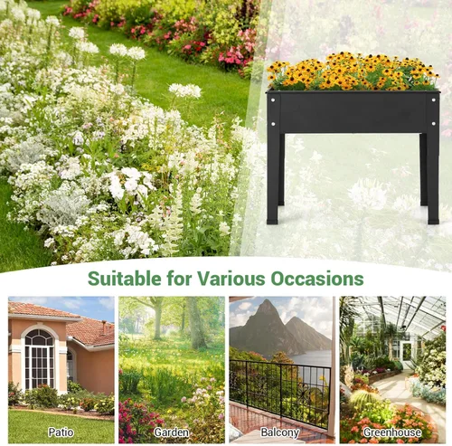 Vista 7 de Giantex Cama de jardín elevada, maceta de metal con patas, orificio de drenaje, caja de jardín elevada para interiores y exteriores, para verduras
