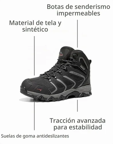 Vista 4 de NORTIV 8 Botas de senderismo impermeables hasta el tobillo para hombre Todo negro
