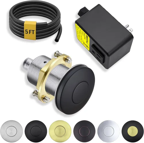 Kit de interruptor de aire para eliminación de basura BESTILL - Listado UL, botón interruptor de encendido/apagado de 2.95" corto para la parte Negro