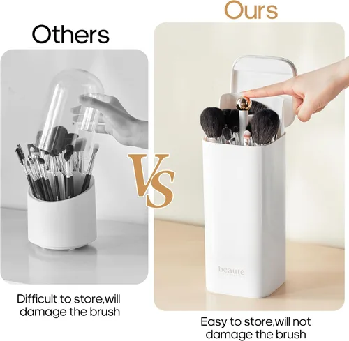 Vista 4 de Osuke Makeup Brush Holder with Lid Cosmetic Tools Organizer,One Touch Open 4 Slot Makeup Brush Case with Waterproof Dustproof, Cosmetic Storage for