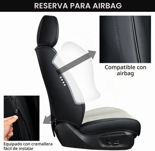 Vista 8 de Fundas de asiento de coche color negro, par de fundas de asiento delantero de cuero transpirable con reposacabezas, funda universal de asiento