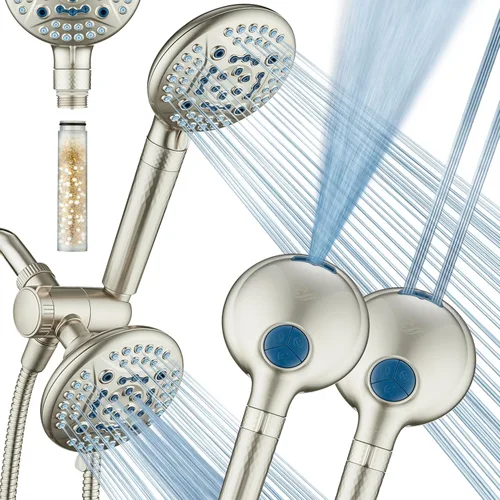 Vista 10 de AquaCare High Pressure 6-way Dual Shower Head Combo with Built-in Filter & Power Wash - Clean Tub, Tile & Pets. Remove Chlorine, Lead & Toxins from