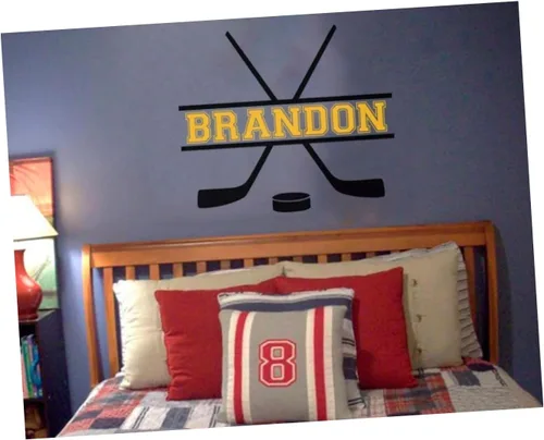 Calcomanía de vinilo personalizable con nombre añadido al hockey, tema de hockey, calcomanía extraíble personalizada perfecta para encima de la