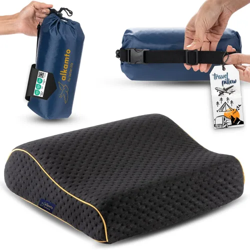 alkamto Almohada de espuma viscoelástica cómoda para viajes y campamentos, bolsa portátil fácil de llevar, funda de almohada con regulación