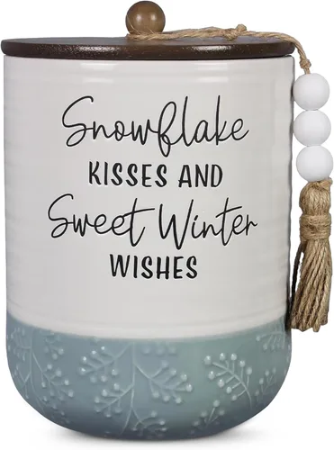 Young's Inc. Recipiente de cerámica con tapa, tarros de galletas de cerámica para mostrador de cocina con diseño decorativo blanco de invierno,