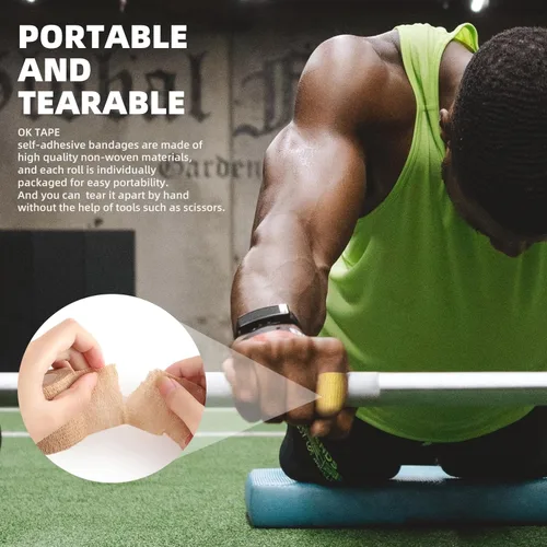 Vista 4 de OK TAPE Vendas Cohesivas Autoadherentes – 24 paquetes, 1 pulgada x 5 yardas, venda autoadhesiva no tejida para pulgar, dedo, muñeca, tobillo, cinta