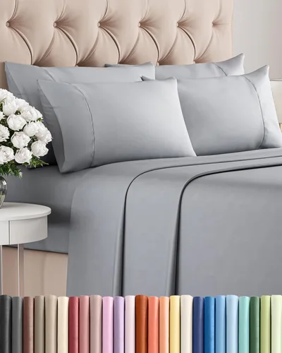 Vista 32 de Juego de sábanas Split King de 7 piezas - Incluye 4 fundas de almohada - Sábanas Split King - Ropa de cama de hotel de lujo suave - Refrescante