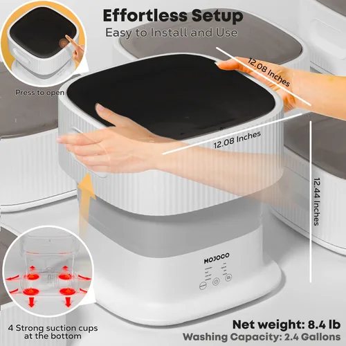 Vista 8 de Mojoco Secadora de ropa portátil y lavadora plegable para apartamentos, casas rodantes, viajes