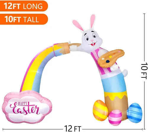 Vista 4 de Domkom Arco inflable de Pascua de 12 pies de largo para decoración al aire libre, luces LED integradas para decoración de patio, para decoración