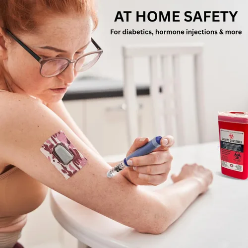 Vista 5 de Contenedor para objetos punzantes para uso profesional y doméstico, 1 cuarto de galón / 1 litro, contenedor afilado para desechar agujas, paquete