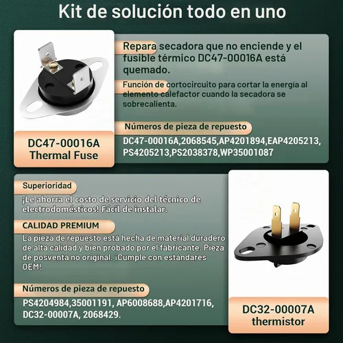 Vista 5 de Elemento calefactor para secadora Samsung DC47-00019A, kit de reparación