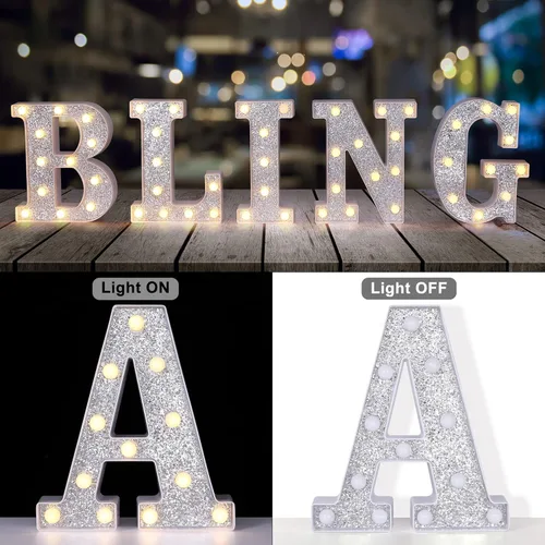 Vista 6 de Foaky LED Letter Lights Sign Light Up Silver Letters Letter Sign for Night Light Birthday Party Battery Powered Christmas Lamp Girls Gifts Home Bar
