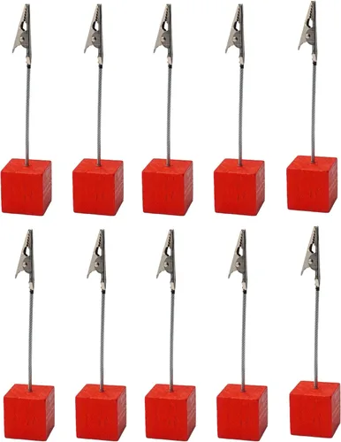Vista 8 de 10PCS Brown Wooden Cube Base Memo Clip Holders, Alligator Clip Stands for Table Numbers, Place Cards, Photos and Wedding Decorations