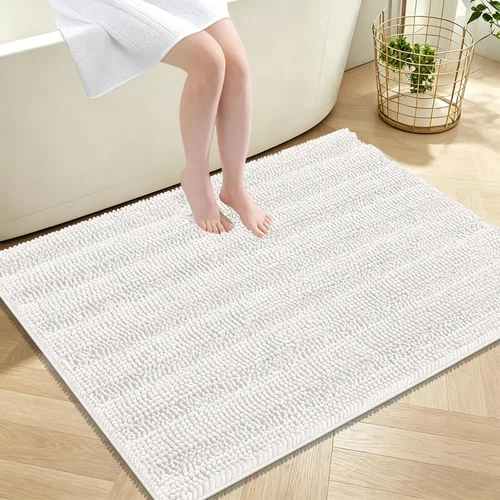 Vista 43 de OLANLY Alfombras de Baño Gruesas de 47 x 20 pulgadas, Extra Suaves Absorbentes de Chenilla a Rayas, Respaldo de Goma, Lavables y Secables a Máquina