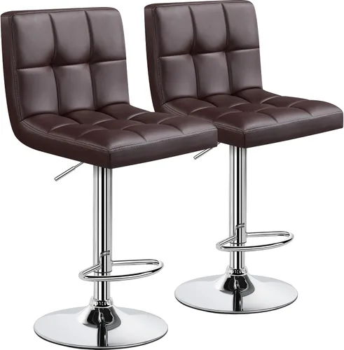 Vista 35 de Yaheetech Juego de 2 taburetes de bar, taburetes de bar giratorios ajustables de piel sintética, taburetes de barra hidráulicos sin brazos, sillas