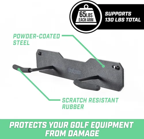 Vista 3 de GoSports Estante de almacenamiento de bolsas de golf montado en la pared - Capacidad para 2 bolsas de golf