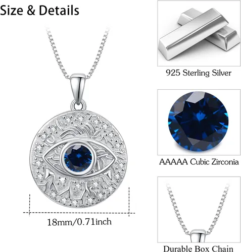 Vista 5 de TUGHRA Collar contra el mal de ojo de plata esterlina S925 con dije de mal de ojo, collares de protección, amuleto de joyería de regalo