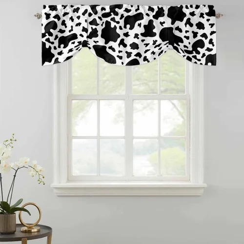 Vista 4 de Cenefa de amarre para ventanas, cortinas de cocina con textura de vaca, cenefas con bolsillo para barra, tratamientos cortos, textura animal, cenefa