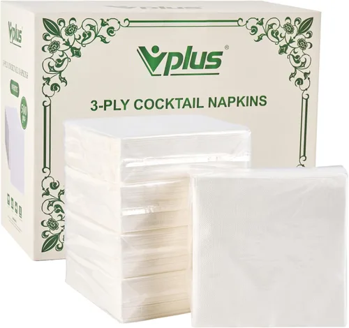 Vista 8 de Vplus Paquete de 100 servilletas de cóctel de papel, servilletas de bebidas de 3 capas, servilletas cuadradas doradas desechables, perfectas